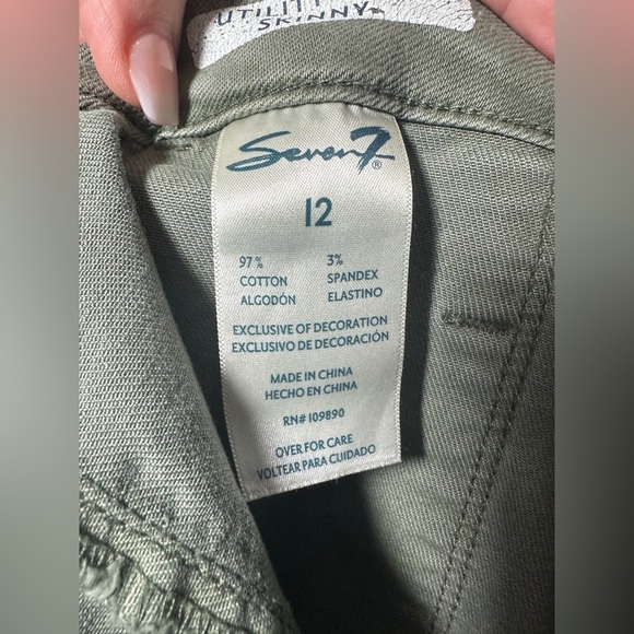 Seven 7 Green Utility Ankle Skinny Pants Size 12 - Picture 6 of 7